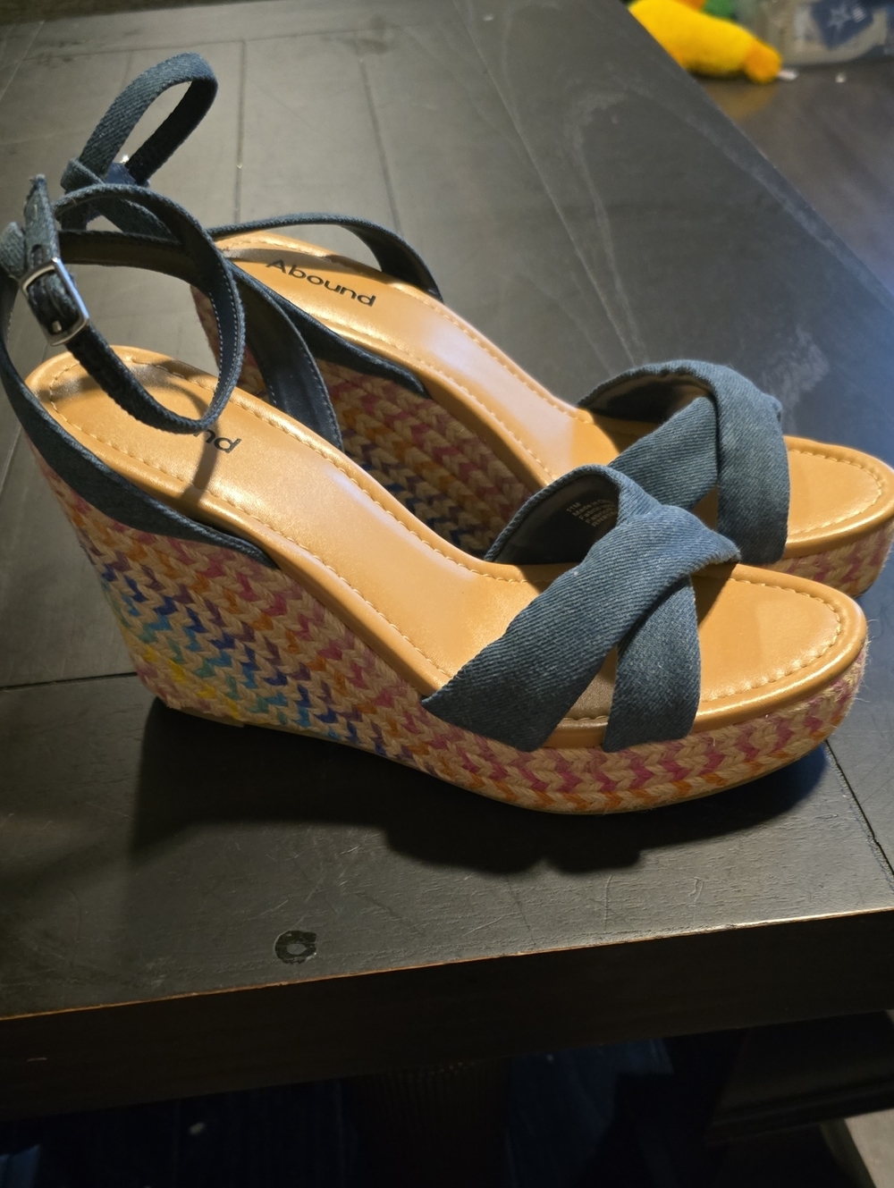 NWOT Womens Abound Sukie Blue Denim Platform Espadrille Wedge Sandals Size 11 M